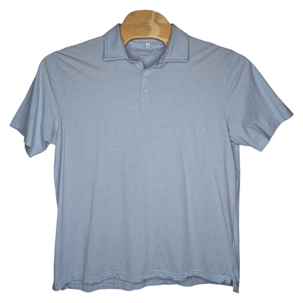 Peter Millar Mens Polo Size XL Blue White Striped Short Sleeve Golf Shirt